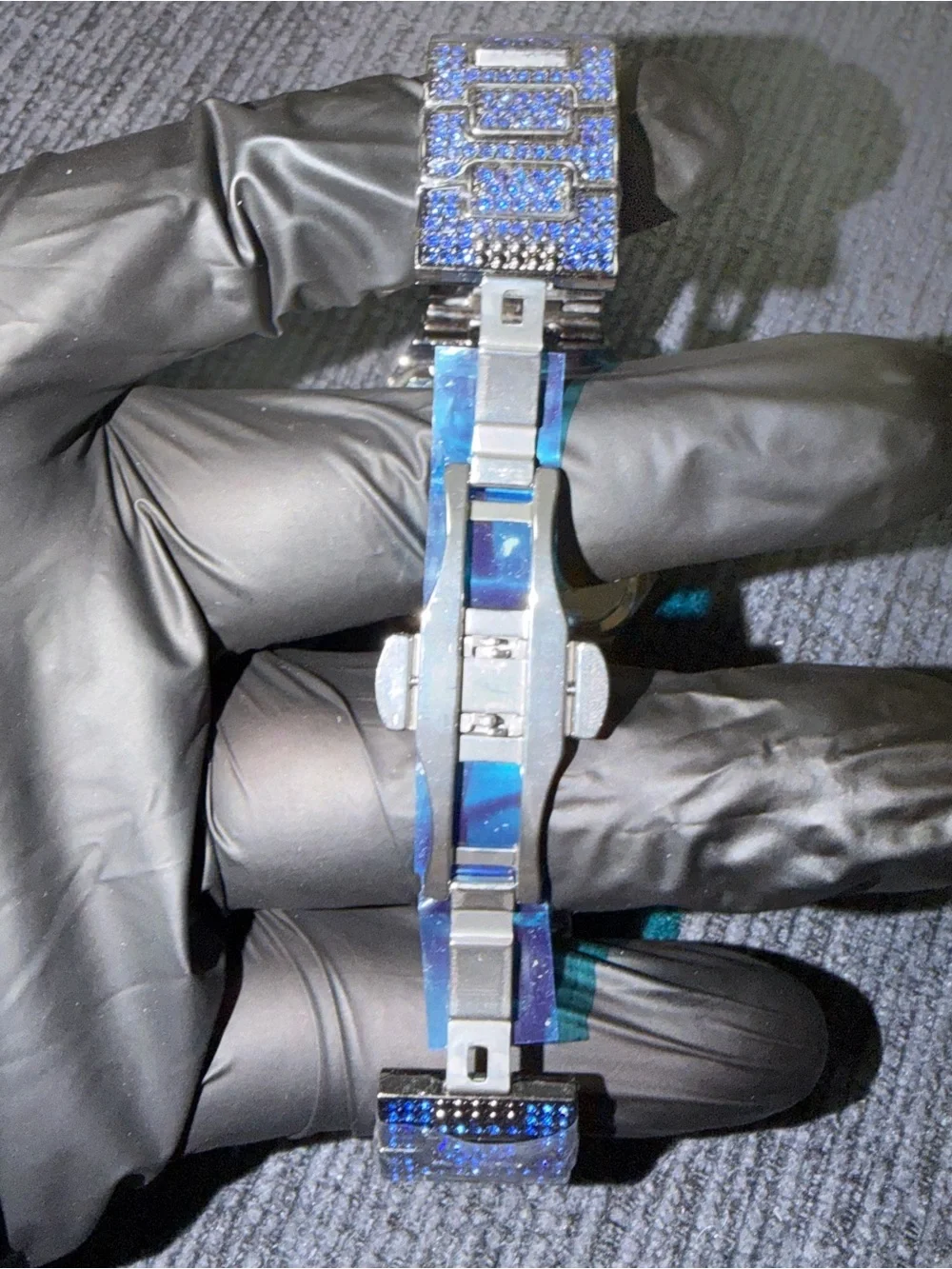 Men's Blue Crystal Iced-Out Square Watch - Luxury Statement